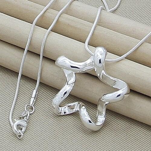 925 Sterling Silver Big Five-Pointed Star Pendant Necklaces for women Simple Fashion Jewelry Snake Chain Necklace