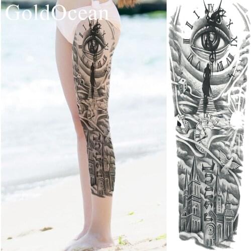 Black Church Waterproof Tattoo Sticker Women Full Leg Body Art Drawing Temporary Tattoo Men Shoulder Eye Fake Tatoo Old School