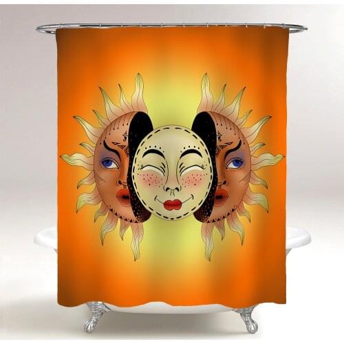 Colorful Sun Moon Mandala Shower Curtains Waterproof Thick Solid Bath Curtains Bathroom Bathtub Large Wide Bathing Cover Hooks