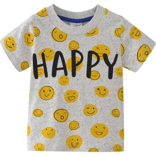 Funnygame Summer Happy Kids T shirts Smile Face Print Cotton Boys Girls Tees Letter Baby T shirts for Boys