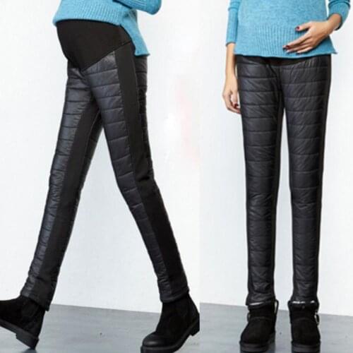 Winter Pregnant Women Elastic High Waist Skinny Pants Fleece Maternity Trouser High Waist Skinny Pants Fleece Maternity Trouser