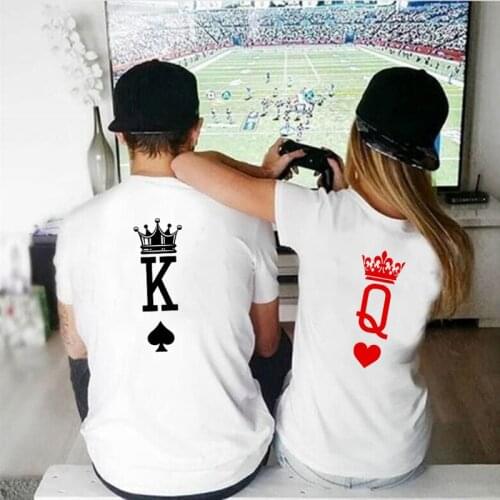 King Queen Crown Print Couple Matching Short Sleeve T-shirt Valentines Day Gift for Girlfriend Boyfriend Casual Lover T Shirt