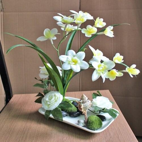 Home decoration artificial flower set phalaenopsis rose bonsai silk flower