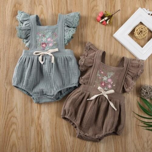0-24M Newborn Baby Girl Clothes Infant Ruffle Fly Sleeve Lace Romper Floral Bownot Jumpsuit Floral Summer Outfit Linen Playsuits