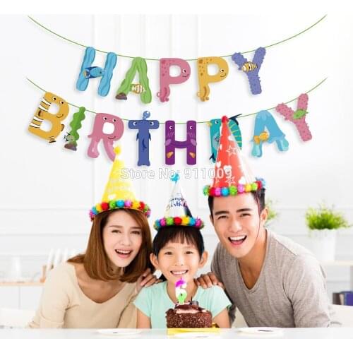 Colorful Fish Happy Birthday Banner Party Decoration Kids Parties Wall Hanging Bunting Baby Shower Party Supplies
