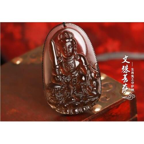 Light ice Obsidian Manjusri Zodiac Rabbit Pendant Guardian natal Buddha