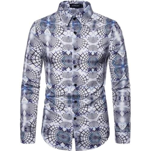 Men Fashion Printing Shirt Male British Fashion Leisure Shirt Metrosexual Long Sleeve Design Slim Shirt Mens Large Size Shirt