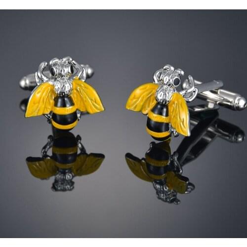 Noverty Cute Yellow Bee Fashion French Cufflinks Suit Shirt Animal Cuff Buttons Handmade Men Jewelry Business Banquet Wedding