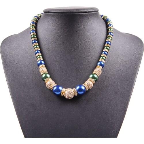 New Fashion Crystal Alloy Ball Shamballa-ball Necklace Resin Bead Glass Rhinestone Necklace Jewelry for Women