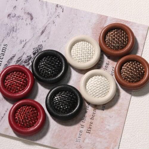 New style 50pcs/lot 23mm color pu/hemp rope decoration geometry round shape flatback beads diy jewelry earring/garment accessory