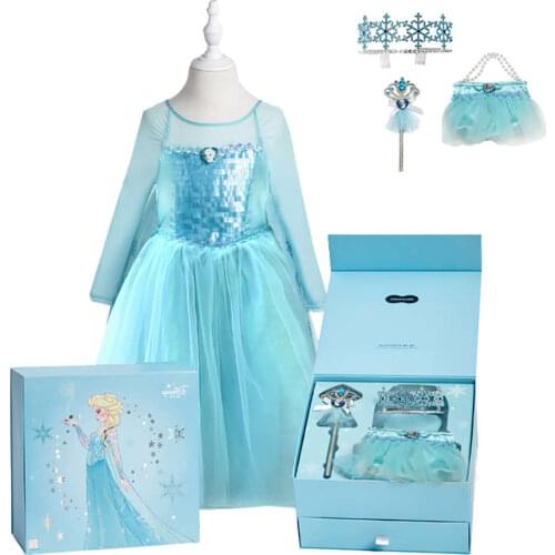 Elsa Sequin Dress For Girls Long Sleeve Elza Cosplay Clothing With Snowflake Cloak Halloween Supply Clothes