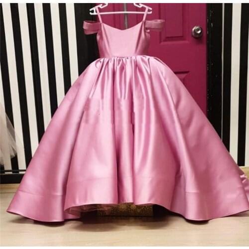 2021 Off The Shoulder Flower Girls Dresses Puffy Satin Long Length Girls Pageant Dresses Birthday Party Gowns Photography