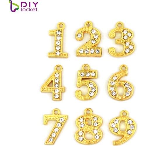 Full Rhinestone Gold Hang Slide Number (10 pieces/lot) Fit Wristband & Bracelet LSSL044