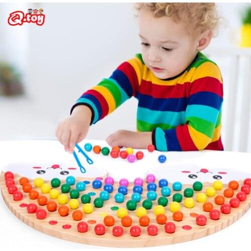 Rainbow Board Wooden Toys Baby Montessori Educational Toys Color Sorting Nordic Wood Toys Clip Beads Games Gift For Kids