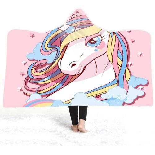 Pink Unicorn Throw Hooded Blanket Cartoon Unicorn Sherpa Fleece Blanket Soft Warm Plush Blanket For Girls Kids