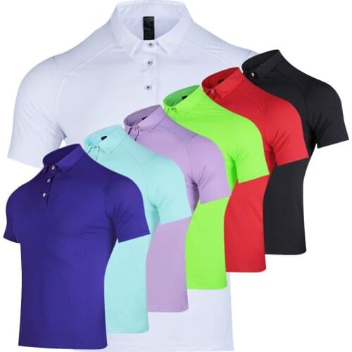 Mens Polyester Golf Wear Summer Fitness Sports Short Sleeve Shirt Golf Shirt Outdoor Training Breathable Soft Lapel T-Shirt