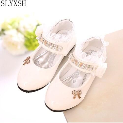 SLYXSH Lace Girl Shoes Kids Girls Princess White Wedding Shoes Children Baby Girl Shoes PU Leather Sneaker Dance Shoes EU21-36