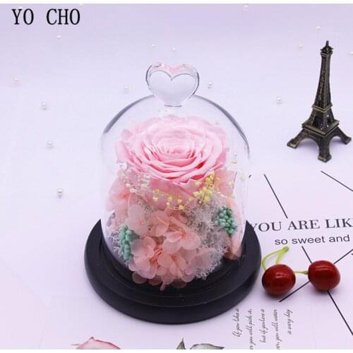 Preserved Immortal Pink Hydrangea In Glass Vase Cloche Wedding Decorations Rose Eternal Flower Valentines Day Gift for Wife