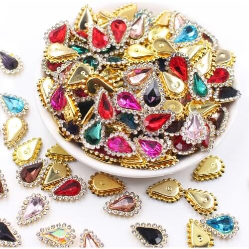 Rose Tear drop 30Pcs Mix Color Sewing Lace Crystal Rhinestones Sew On Flatback Strass Stones For DIY Clothes Decoration