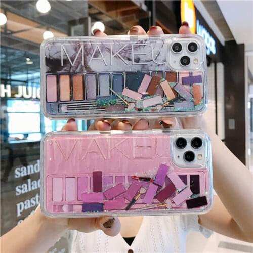 Eye shadow flat print quicksand girls case for iPhone 11 12 pro x xs max xr 8 7 Plus glitter dynamic liquid cosmetic phone cover