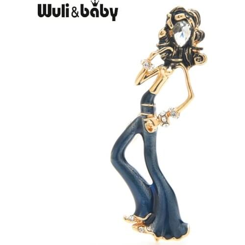 Wuli&baby Metal Enamel Disco Dancer Brooches Women 2-color Girls Figure Brooch Pins Gifts
