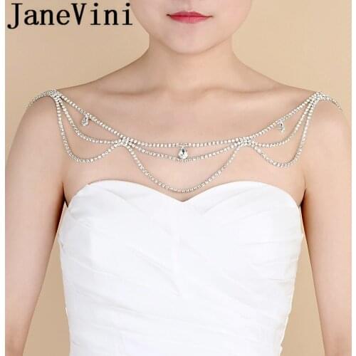 JaneVini Fashion Women Shoulder Chain Bling Rhinestones Beaded Bride Jewelry Shoulder Chains Necklaces Wedding Bridal Accessory