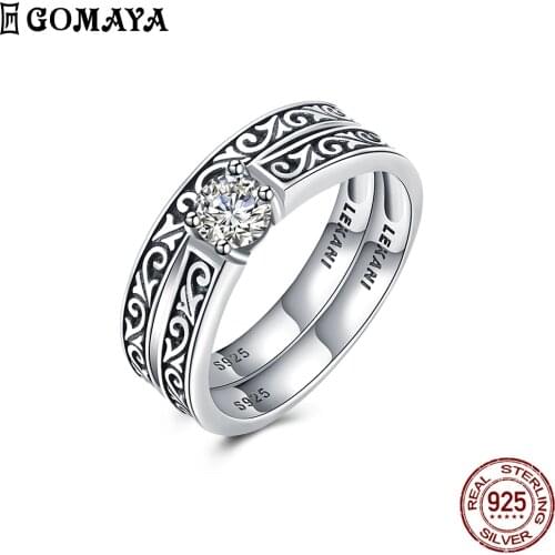 GOAMYA 925 Silver Sterling Splittable Couple models Clear Zircon Women Rings Classic Gothic Style Double layer Ring Fine Jewelry