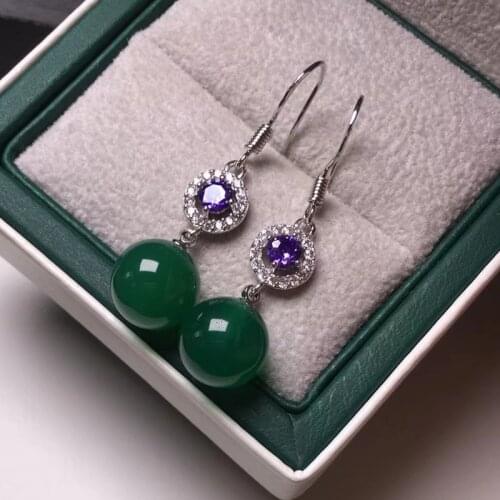 Jadery Ethnic 925 Sterling Silver Drop Earrings Women Natural Green Jade Chalcedony Gemstones Earring Femme Party Fine Jewelry