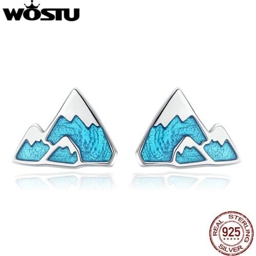 WOSTU Hot Fashion 925 Sterling Silver Iceberg Mountain Stud Earrings For Women Girlfriend Unique Original Jewelry Gift CQE475