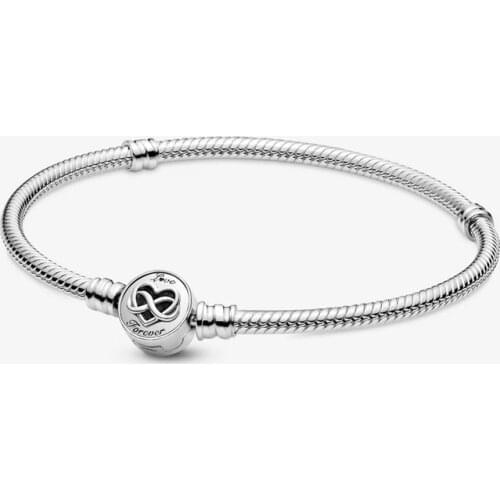 Free Shipping Authentic 925 Sterling Silver Moments Heart Infinity Clasp Snake Chain Bracelet Fit Charm For Women DIY Jewelry