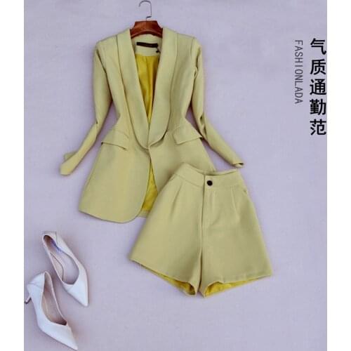 Women 2020 Spring Fashion OL Work Wear Long Sleeve Suit Blazer and High Waist Shorts Clothing Set