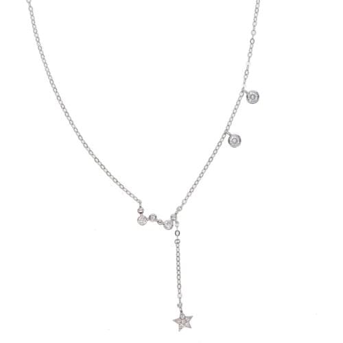 Elegant Long Pendant Star Necklaces 100% 925 Pure Silver Jewelry Fashion Irregular Clavicle Chain Layers Clear CZ Choker Pendant