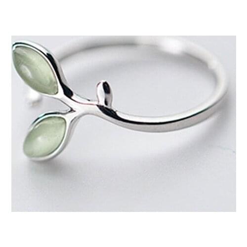 Ginkgo Green Leaf Korean Fashion 925 Sterling Silver Index Finger Resizable Ring For Women Elegant Minimalist Jewelry