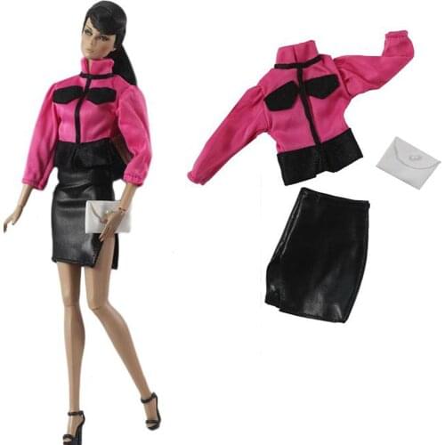 3 Items/Set Doll Dress Fashion Long-Sleeved Shirt+Mini Skirt +White Bag Casual Wear outfit For Barbie Doll Accessories Toys