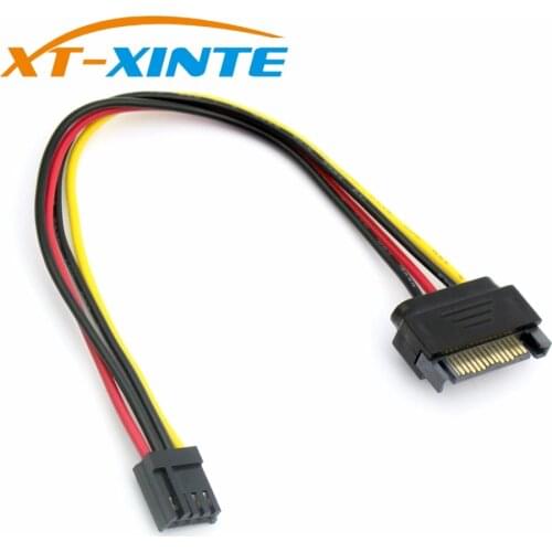XT-XINTE Floppy Drive 4Pin to SATA Male Power Cable Adapter SATA 15PIN to 4Pin Power Cable 18AWG Wire Connector for Computer