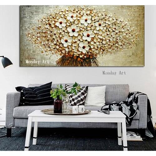 New handmade large Modern Canvas on Oil Painting 3D Palette knife Tree Flowers Paintings Home Decor living room Wall Art Picture