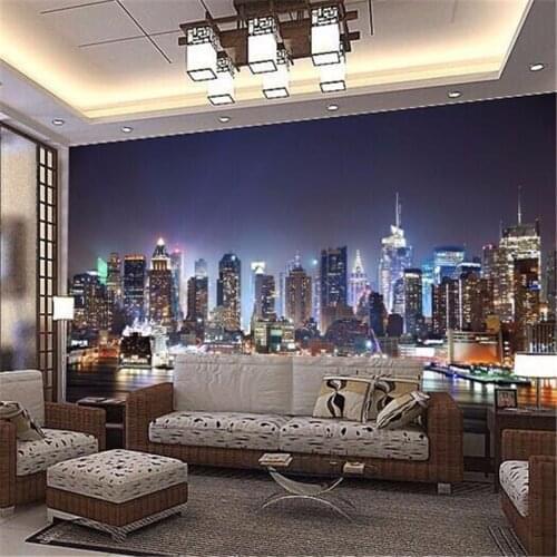 Beibehang papel de parede Manhattan 3d papel de paede, New York City large mural wallpaper night background scenery TV sofa