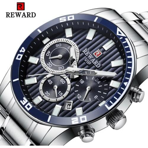 REWARD Mens Quartz Wrist Watch 24 Hours Display Calendar Design Fashion Watches Stainless Steel Relogio Masculino
