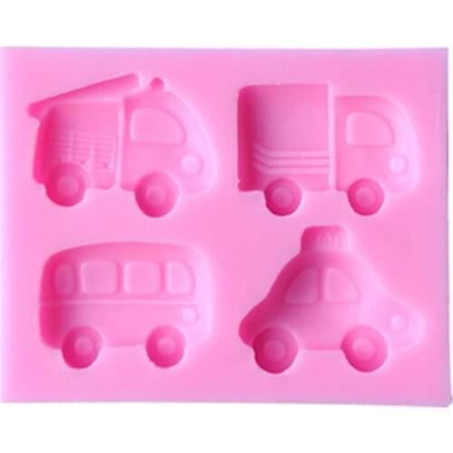 DIY Pink Bake Cake Mould Double Sugar Tools Liquid Silicone Molding Cartoon Car Bus Chocolate Handmade Soap Mould E704
