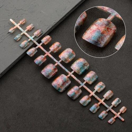 24 Pcs Artificial Acrylic Toe False Nails Tips Symphony Starry Sky Magic Nail Powder Press On Fake Toenails Manicure Nail Art