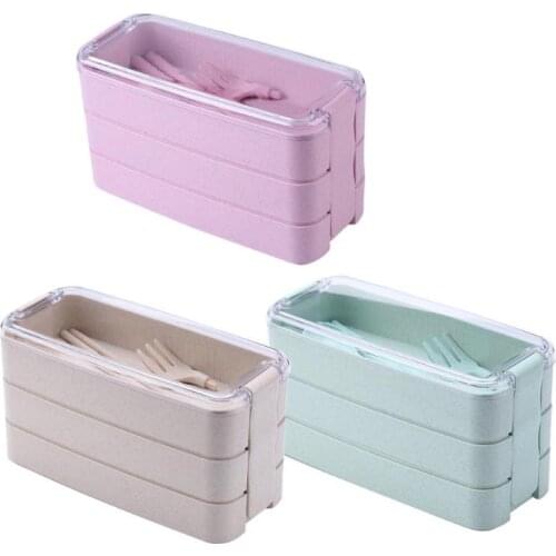 900ml Healthy Material Lunch Box 3 Layer Wheat Straw Bento Boxes Microwave Dinnerware Food Storage Container Lunchbox