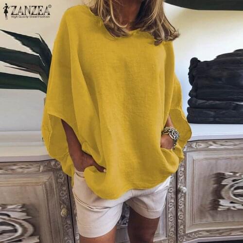 Summer Tunic Womens Blouse 2021 ZANZEA Fashion Casual Solid Tee Shirt O Neck Work Blusas Female Half Sleeve Shirts Oversized