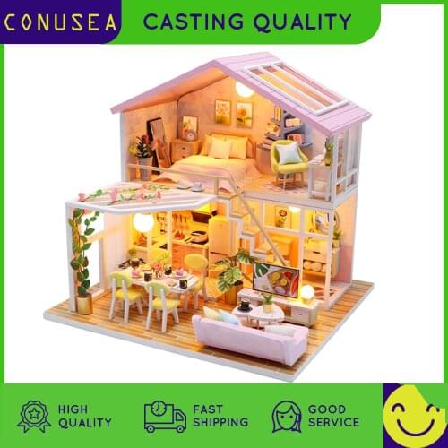 3D DIY Dollhouse Furniture Miniature Toy Doll House with Furnitures Wooden House Toys for Children Birthday Gift Girls Kids