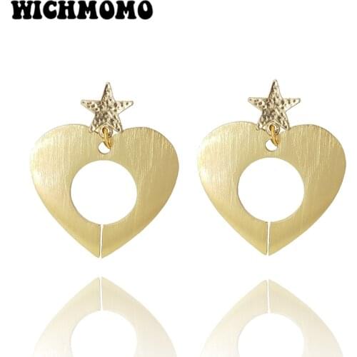 Fashion 43mm Aluminium Alloy Gold Wire Drawing Heart Pendant Ethnic Earrings for Womens Fashion Jewelry Gifts Date and Party