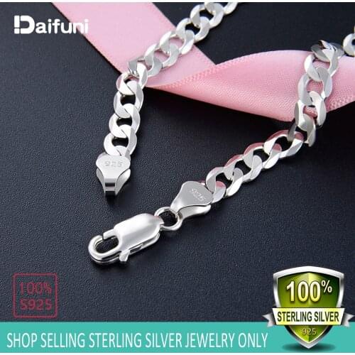 Daifuni Fashion 925 Sterling Silver Bracelet 7MM Men Cuban Horse Whip Chain Silver Bracelet HipHop Style Curb Necklace Jewelry