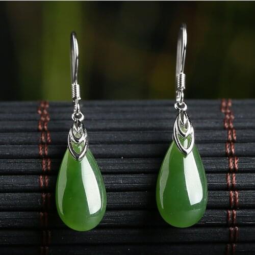 Natural 925 sterling silver inlaid hetian jasper drop shape simple retro earrings jewelry individuality for women earings