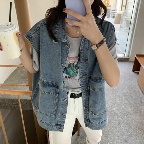 2021 New Loose Womens Denim Vest Jacket, Summer Thin, Versatile Womens Sleeveless Vest Jacket, Fashion Simple Girl Denim Vest