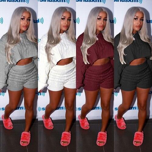Ueteey New Two-piece Sexy Classic Autumn&Winter Sweater solid Two-piece Shorts Set