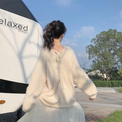 Winter NEW Sweater Lace Halter Sensuality Sweater Sweet Loose Version Frock The Fairy Van KNTS VOGUE Trend Knitwear Preppy Style