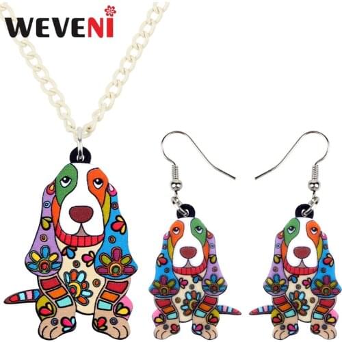 WEVENI Original Acrylic Floral Basset Hound Dog Earrings Necklace Jewelry Sets Trendy Animal Jewelry For Women Girls Drop Ship